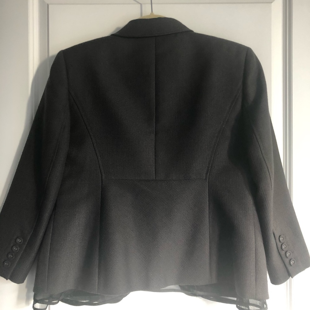 LOFT 3/4 sleeve gray blazer w/ black lace ruffle